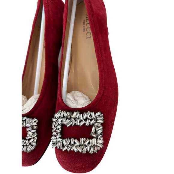 Sesto Meucci Lala Dark Red Suede Clear Stones Pump Italian MSRP $295 SZ 9 N - Picture 3 of 8